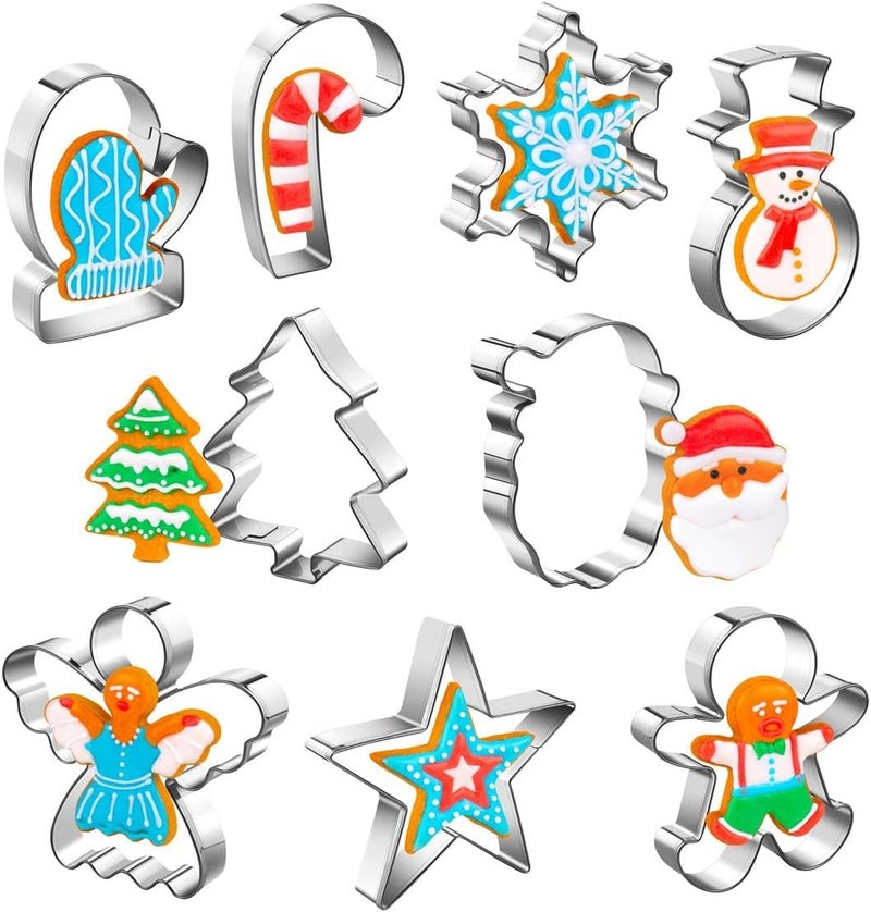 Wmtidene Christmas Cookie Cutters Set of 9 Pieces, Cookie Cutters Shapes for Winter Holiday, Metal includes Christmas Tree,Snowflake,Gingerbread Men,Angel,Star,Mitten,Candy Cane,Snowman - Image 1
